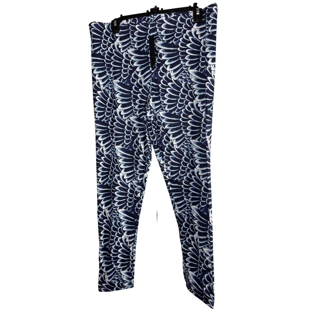 Ed Hardy Blue White Allover Feather Print Leggings Y2K‎ Streetwear XL NWT